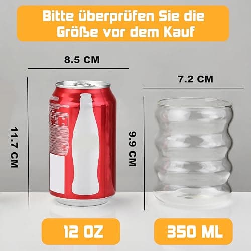ALINK 350 ML gerippte trinkgläser Set of 2 with Glass Straws, bubble gläser, wave gläser, Wassergläser,Longdrinkgläser,Trinkgläser,Cocktail Gläser for Milk,Soda thumbnail 4