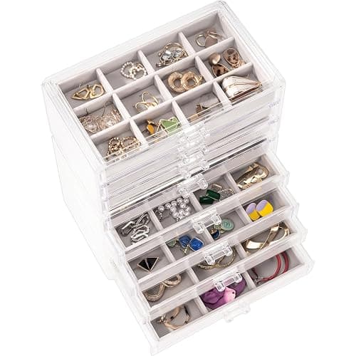 ProCase Earring Holder Organizer Jewelry Box with 8 Drawers, Acrylic Clear Earring Case with Adjustable Velvet Trays for Women - Grey, 8 Layers - Image 1