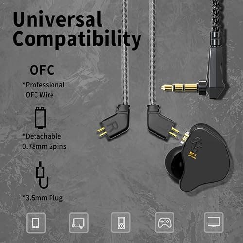 Yinyoo CCZ Melody 10mm Dual Magnetic Circuit In-Ear IEM Headphone, Earfins Design HiFi Deep Bass Earphone with 2PIN Detachable Cable for Audiophile(Black mic) thumbnail 4