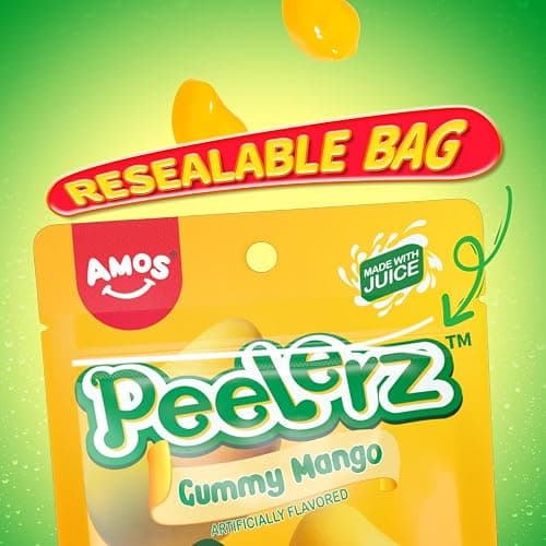 Amos Peelerz Mango Gummy Candy, Peelable Mango Gummy Candy, Resealable 2.19oz Bag (Pack of 8) thumbnail 4