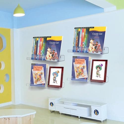 Mecnmsa 4 Pack Acrylic Shelves for Wall Storage, 15" Floating Bookshelves for Kids, Display Shelf Organizer for Bathroom, Bedroom, Living Room Decor, Kitchen, Clear thumbnail 6
