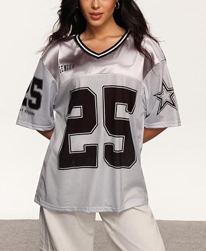 SOLY HUX Women's Y2k Baggy T-Shirts V Neck Half Sleeve Sportswear Tees Jersey Top Streetwear thumbnail 3