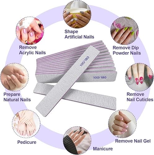 Nail Files (12 Pack), 100/180 Grit Emery Boards Nail File for Natural Nails and Acrylic Nails, Double Sided Emory Boards limas para unas acrilicas Profesional Fingernail Filer Reusable Manicure Gray thumbnail 6