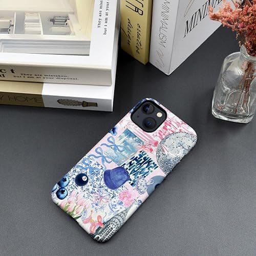 Generic Case Compatible with iPhone 14,Scratch Resistant Hybrid 2-Layer Hard Shell Phone Case,Ball Blue Bow Flower Collage Aesthetic - Ball Blue Bow Flower Collage Aesthetic - iPhone 14 thumbnail 4