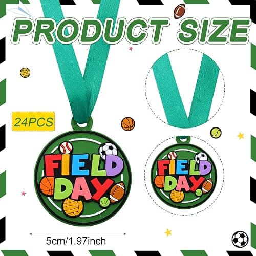 Loetere 24 Pcs Sport Ball Award Medals Bulk 2 Inch Rubber Ball Medals Trophies with Ribbons for Winner or Team Participation Gift thumbnail 2
