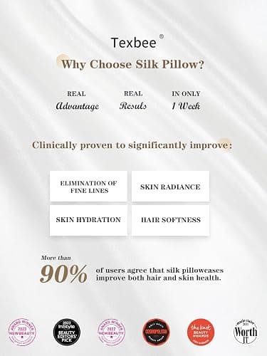Texbee Silk Pillowcase, 22 Momme Mulberry Silk Pillowcases for Hair and Skin Health, Soft Smooth Breathable Cool Satin Pillow Case for Beauty Sleep, with Gift Box, 1pc (50x75 cm, Ivory White) thumbnail 7