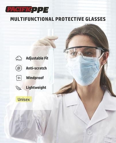 PACIFIC PPE 2 Pack Safety Glasses for Men and Women, ANSI Z87 Safety Goggles with Scratch Resistant Clear Wraparound Lenses, Adjustable Lab Goggles, UV Protection Lab Glasses thumbnail 3