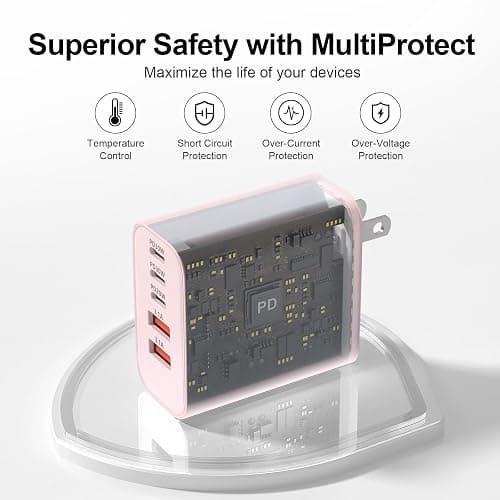 USB C Charger Block, 60W 5-Port Type C Charger Fast Charging Block, USBC USB Multiple Port Wall Charger Plug Adapter for iPhone 17/Air/16/15/14/13/12/11 Pro Max, Samsung Galaxy, iPad, Tablet (Pink) thumbnail 4