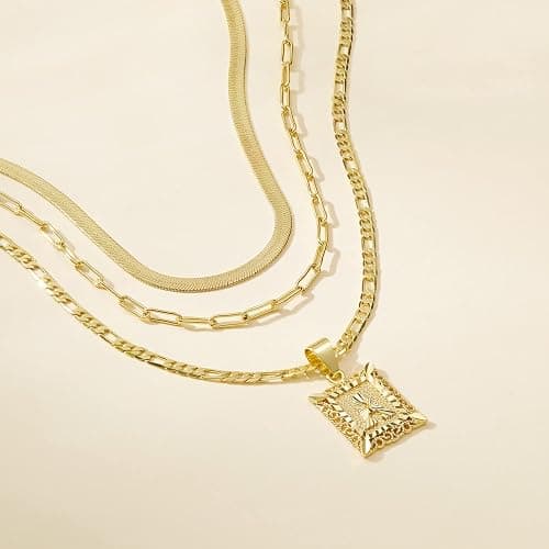 KissYan Gold Layered Necklace Set for Womens, 14K Gold Plated Initial Letter Pendant Necklaces Paperclip Snake Choker Alphabets from A-Z Figaro Chain Jewelry Gift thumbnail 5