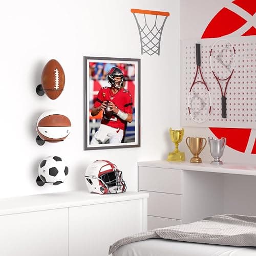 jockcaras Ball Display Holder Wall Mount: Black Storage Rack for Basketball, Rugby, Soccer, Football, Baseball Room Decor - Boys Sports Accessories Organizer thumbnail 3