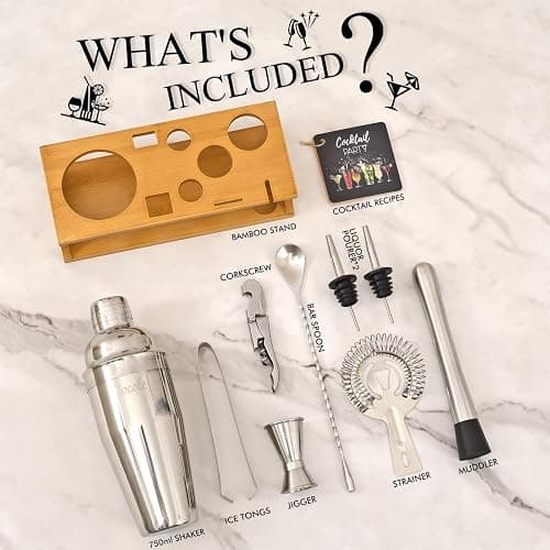 Cocktail Making Kit, Bartender Shaker Set with Stand, Home Bar Accessories | All Essential Bar Tools for Drink Mixing, Recipe Booklet, 750ml Mojito Mixer, Gift for Men Birthday, Thanksgiving, Christmas thumbnail 4