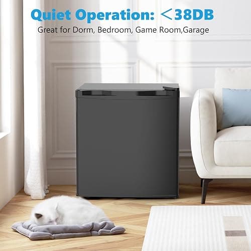 Electactic 1.6 Cu.ft Mini Fridge with Freezer, Compact Single Reversible Door Refrigerator, Adjustable Thermostat, Ultra Quiet, Energy Efficient for Office, Dorm, Bedroom, Apartment -Black - Black thumbnail 7