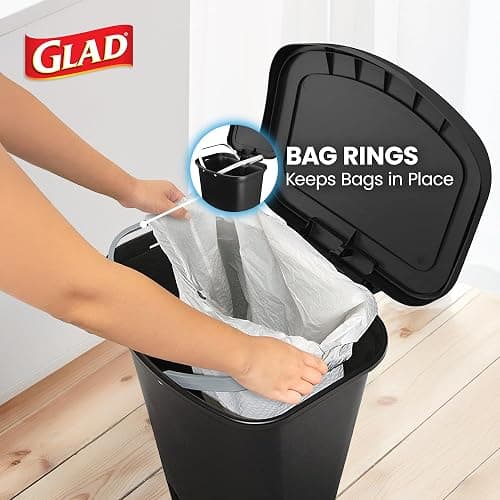 Glad 13 Gallon Trash Can | Plastic Kitchen Waste Bin with Odor Protection of Lid | Hands Free with Step On Foot Pedal and Garbage Bag Rings, Black thumbnail 5