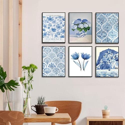 6 Pcs Coastal Granddaughter Wall Art Navy Blue Flower Market Watercolor Paintings Prints Posters Hydrangeas Nantucket Aesthetic Canvas Wall Decor for Apartment Dorm Bedroom Living Room 8x10in Unframed thumbnail 5
