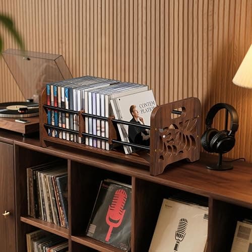 QILICHZ CD Holder,DVD Holder Storage,Wood CD Rack Organizer,DVD Rack,Cassette Tape Storage with Dividers for CDs, DVDS, Tapes,Video Game Cases, Tape Display Stand, Hold 35Pcs thumbnail 4