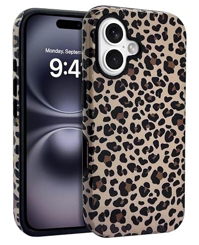 J.west Compatible with iPhone 16 Case 6.1 inch with 2 Pack Tempered Glass Screen Protectors Cute Animal Leopard Hybrid Cover for Girls Women Aesthetic Protective Phone Cases Cheetah thumbnail 8