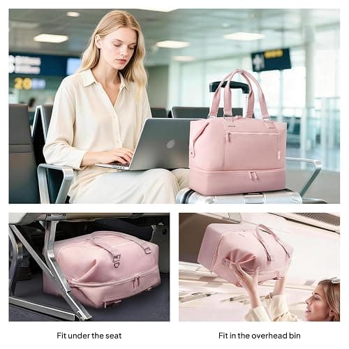TOPEAST Travel Duffle Bag, Weekender Bags for Women with Shoe Compartment | 40L Carry On Bag with TSA Toiletry Bag & Wet Pocket for Overnight, Weekend, Hospital, Yoga, Business Trips, Sport, Gym, Pink thumbnail 7