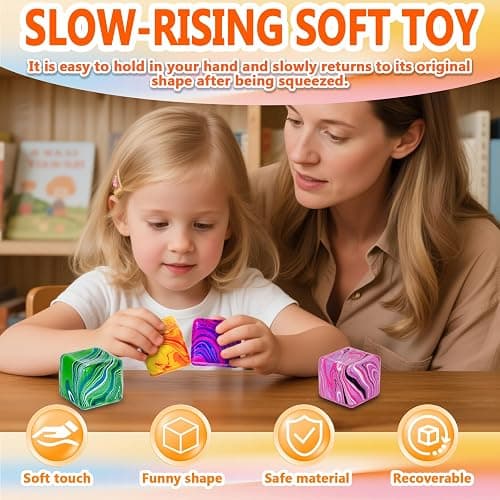 Happiorbit 4 Pack Soft Stress Relief Toy – Autism Stress Relief Toy, Squishy Fidget Cubes | Sensory Squeeze Toys for Kids & Adults, 1.97in, Durable Not Easy to Fall Off thumbnail 5