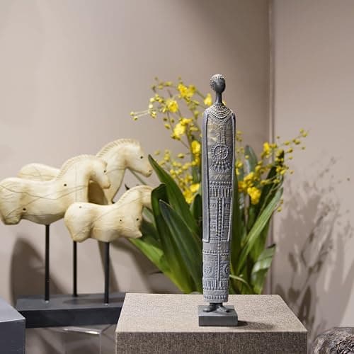 Guichifun African Statue Sculpture Collectible Figurines - Traditional Tribal Black Lady Figurine Home Décor Collectible Art Dress Women Statue Living Room Decoration Gift 1.5 x 2 x 13 Inch - African Statue-C thumbnail 5