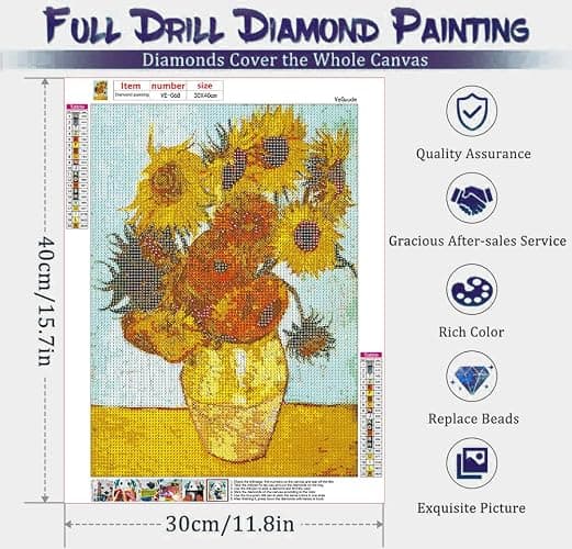 VeGuude Diamond Painting Kits for Adults, 6 Pack Van Gogh Starry Night Diamond Art Kits, 5D Full Drill DIY Crafts for Adults Home Wall Decor Sunflower Irises Café Terrace at Night [12x16in] thumbnail 4