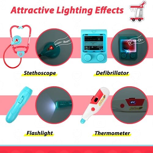 Liberry Toddlers Doctor Kit Toy for Girls Boys Ages 2 3 4 5, Red | Kids Doctor Playset with Cart, Costume & Stethoscope, Role Play, Pretend Play Medical Toys, Birthday Gift thumbnail 5