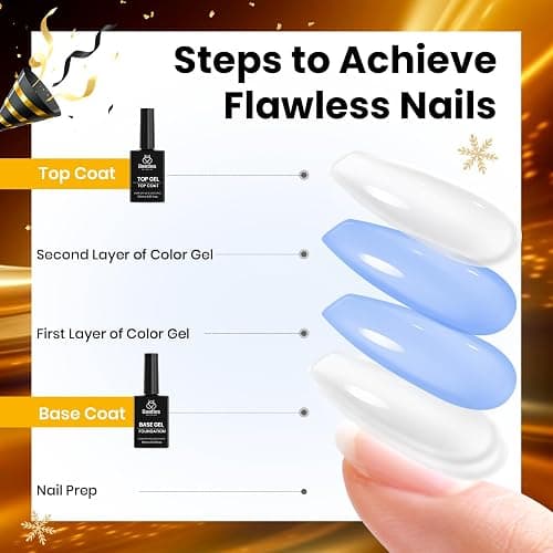 Beetles No Wipe Gel Top Coat and Base Coat Set for Gel Nail Polish - 2Pcs 15ml Super Shiny and Long Lasting Soak Off UV/LED Lamp Needed, Christmas Nail Art Design Gift thumbnail 7