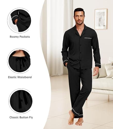 COLORFULLEAF Men's 100% Cotton Pajamas Set Button Down Pajamas for Men Long Sleeve 2 Piece Sleepwear Lounge Sets with Pockets thumbnail 4