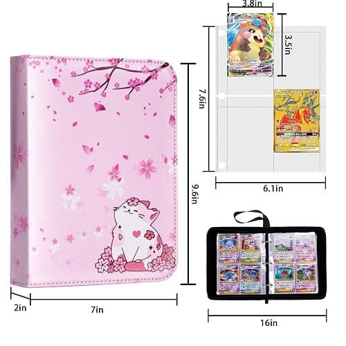 CLOKORIA Card Binder for Girls Gifts,440 Cards Collectible Trading Card Holder Case with 55 Sleeves, 4 Pocket for TCG Game Cards Collection Sports Trading Cards Collector Album (Sakura cat) thumbnail 3