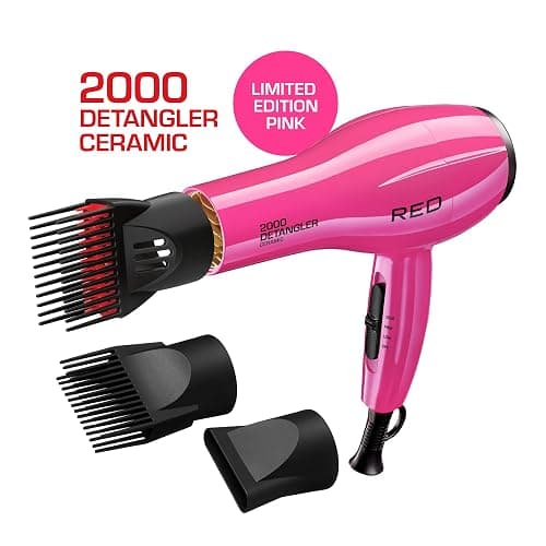 RED by KISS 2000 Ceramic Hair Dryer, Professional Salon Blow Dryer, 2 Detangler Pik Attachments, Tourmaline Technology, 3 Heat Settings, Easy Storage Loop (Pink) thumbnail 2