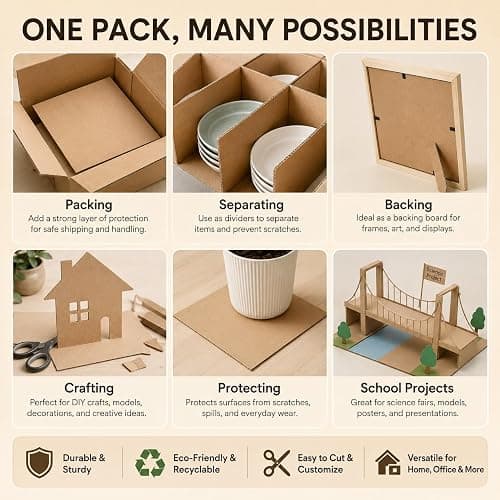 60 Pack Corrugated Cardboard Sheets 8.5 x 11 Inch, Kraft Cardboard Sheets for Crafts, DIY Projects, Art Supplies, Packaging Inserts and Printing thumbnail 9