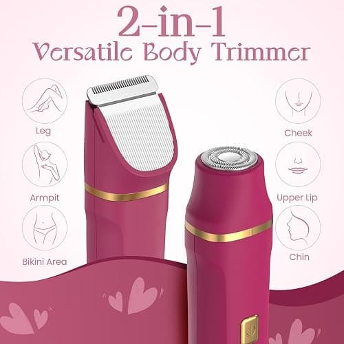 Risina Bikini Razor for Women Men - Electric Waterproof Shaver Trimmer Hair Removal Groomer with Ceramic Blade Hypoallergenic USB Rechargeable Dock Wet Dry Body Facial Painless - Berry Red thumbnail 3