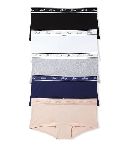 Victoria's Secret PINK Women's Cotton Logo Boyshort Underwear, Full Coverage Panties for Women, Multi Pack (XS-XXL) - Image 1