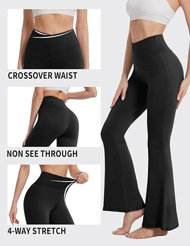 ZOOSIXX Flare Yoga Pants for Women, Crossover Soft Bootcut Leggings thumbnail 6