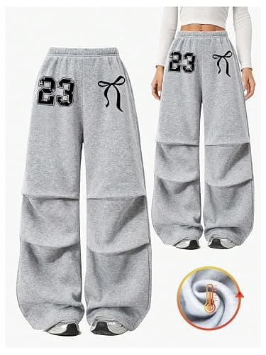 BEAUDRM Girl's Bow Baggy Sweatpants Straight Leg Sweatpants Elastic Waist Stacked Workout Track Athletic Pants thumbnail 3