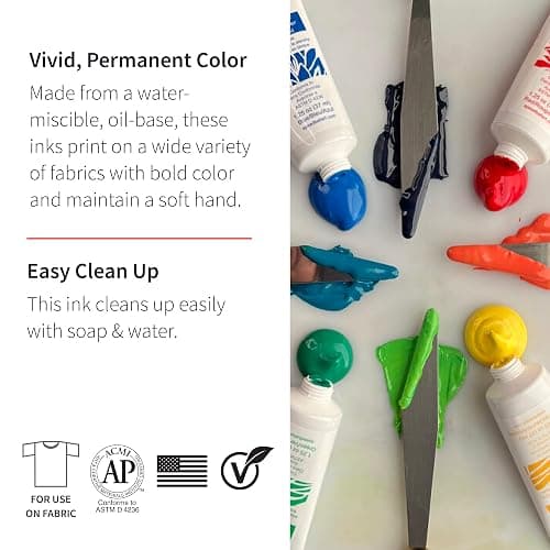Speedball Premium Block Printing Ink Set - 6 Colors for Fabric and Paper - Water Soluble Oil Based Ink - 1.25 oz Each - Non Toxic Art Supplies thumbnail 2