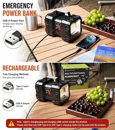 AlpsWolf Spotlight Flashlight Rechargeable, High Lumens LED Flashlights | 10000mAh 1200LM High Powered Flashlight, 20H Runtime, USB Phone Charging - Camping, Hurricane, Power Outages, Emergencies thumbnail 3