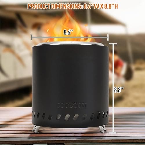 COOZOOM Portable Table Top Fire Pit with Stand, 8.6" Stainless Steel Mini Outdoor Low Smoke Burning Tabletop Firepit Fueled by Pellets or Wood, for Outside Camping Black thumbnail 3