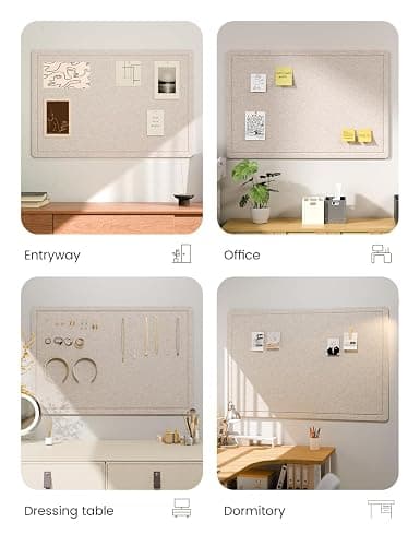 Fluxynara Bulletin Board, 23.6" x 17.5" Cork Board Alternative with 12 Safe Removable Adhesive Tabs, Foldable Felt Pin Board for Home Office, Classroom, Bedroom,Entryway for Walls—Oatmeal thumbnail 7
