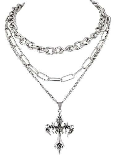 Sacina Gothic Layered Cross Choker Necklace, Goth Emo Grunge Necklace, Goth Jewelry, Halloween Christmas Jewelry Gift - Image 1