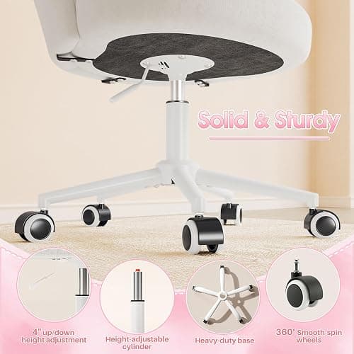 Homkdom Desk Chair with Wheels & Petal Back | Height Adjustable, 360 Swivel, Armless Design, Stylish and Comfortable for Home Office, Study Room - White thumbnail 9