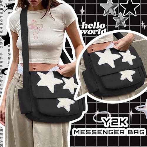 Cute Messenger Bag, Aesthetic Crossbody Bag, Y2K Star Grunge Bag Emo Shoulder Tote Purse for Women thumbnail 2