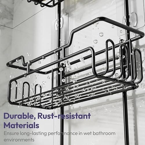 SWTYMIKI Shower Caddy Hanging - Extended Length 3 Tier Rustproof Shower Organizer Hanging, No Drilling Shower Shelves with 16 Hooks & Soap Holder, Anti-Swing Rack, Black thumbnail 7