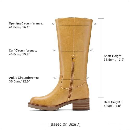 DREAM PAIRS Women's Square Toe Platform Chunky Block Heel Knee High Riding Boots | Square Round Toe,Riding Tall Boots,Side Zipper,Chunky Block Heel,Banana Yellow Brown Color,Summer Fall Fashion Daily Boots thumbnail 4