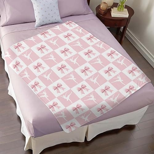 Pink Bow and Ballet Blanket for Women Girls, Soft Home Decorations for Nursery Crib, Girls, 30 x 40 Inches thumbnail 2