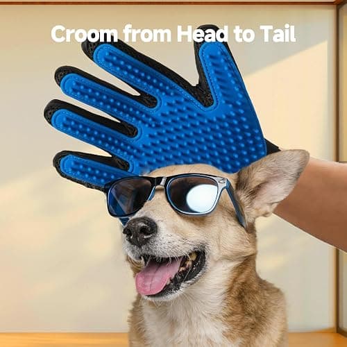 NVNAN Pet Hair Removal Glove for Dogs & Cats, 2-in-1 Deshedding Brush & Massage Mitt - Grooming Gloves for Shedding Control, Bathing and Washing, Safe for Short/Long Hair Pets 2-Pack (Blue) thumbnail 5