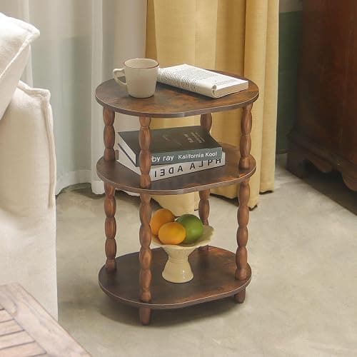 MaxSmeo Side Table, 3-Tier Small End Table, Modern Oval Night Stand Accent Table for Living Room, Bedroom, Rustic Brown thumbnail 8