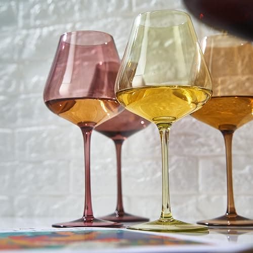 Terracotta Mars Collection Colored Crystal Wine Glass Set of 5, Gift For Him, Mom Dad Friend - 20 oz Glasses, Unique Italian Style Tall Drinkware - Red & White, Beautiful Glassware thumbnail 8