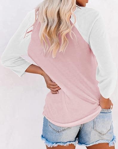 Bingerlily Women's Casual T-Shirts 3/4 Sleeve Color Block Cute Tops Comfy Blouses thumbnail 4