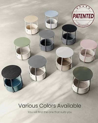 VASAGLE LILEA Collection - Small Round Side End Table, Modern Nightstand with Fabric Basket, Cream White ULET223K67 thumbnail 10