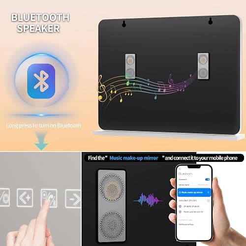 Hasipu Vanity Mirror with Lights and Bluetooth Speaker, 31.5" x 23.6" Hollywood Mirror, Makeup Mirror with 17 Dimmable Bulbs and 10X Magnification, 3 Colors Modes, USB Charging Port, Type-C (White) thumbnail 3